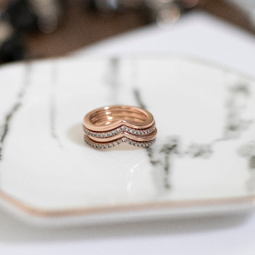 3 PANDORA ROSE GOLD WISHBONE RINGS - Picture 2 of 6